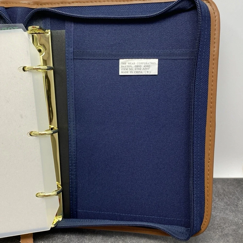 Vintage 90's Cambridge 47062 Blue Canvas Tan Planner Organizer 3 Ring Binder